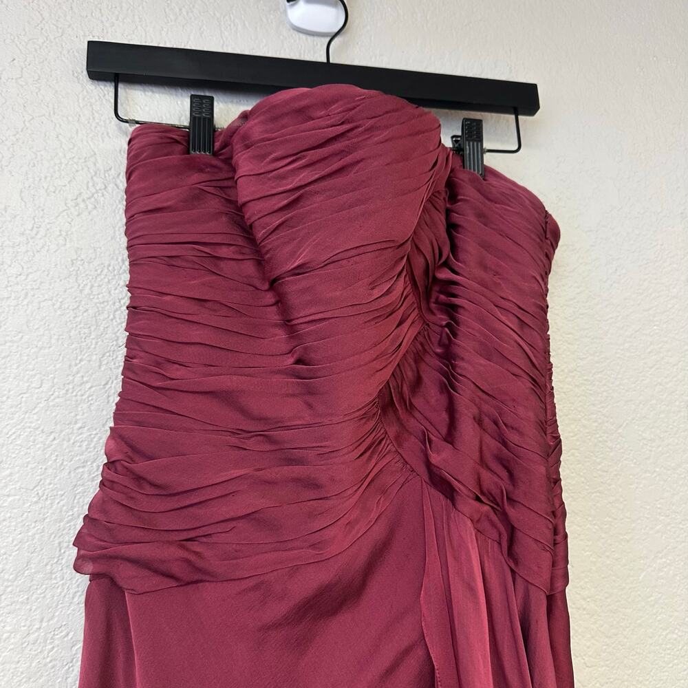 Carmen Marc Valvo Strapless Party Formal Wedding Maxi Dress Burgundy Size 6 - Picture 3 of 12
